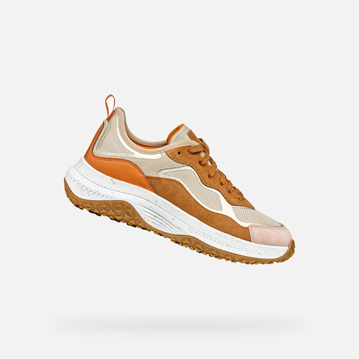 Low top sneakers OLIVIERA + GRIP WOMAN Light Taupe/Cognac | GEOX